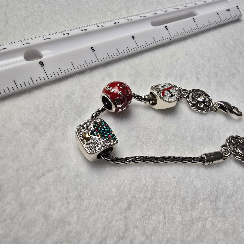 Brighton Christmas Charm Bracelet Silver Tone Snowman Tree Ho Ho Ho Crystal 8" - Picture 7 of 8